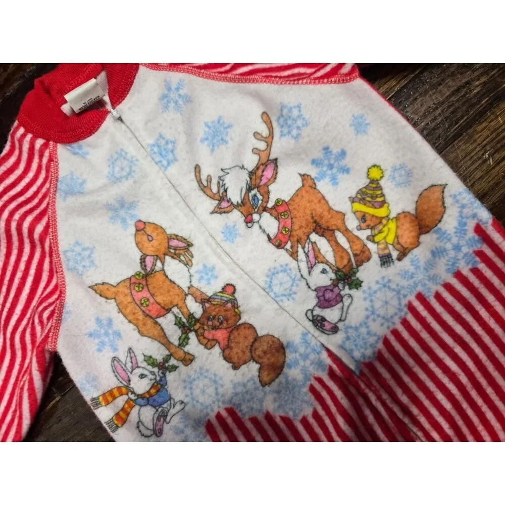 Vintage Montgomery Ward Christmas Striped Footed Pajamas size 3